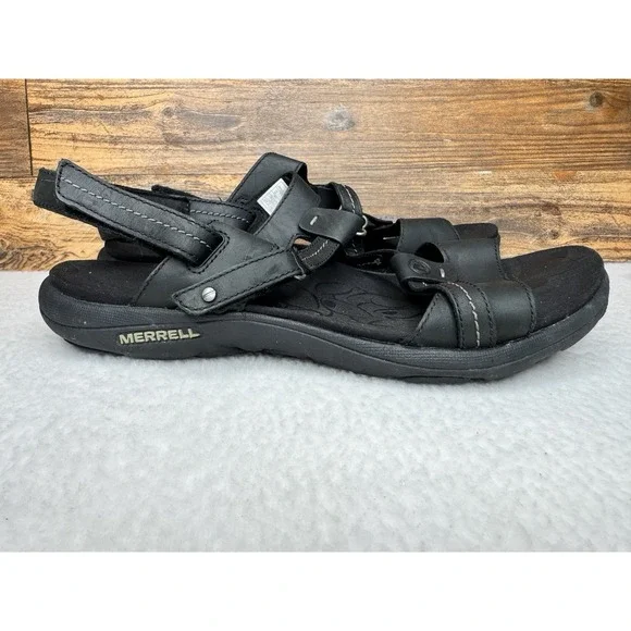 Ladies Merrell Swivel Leather Sandals Women's Sz US 11 Black Leather Hiking Shoe - Picture 3 of 10